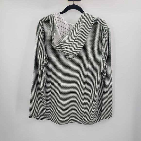 Quacker Factory Striped Hooded Knit Jacket Womens Large Green White Full Zip - Picture 4 of 12